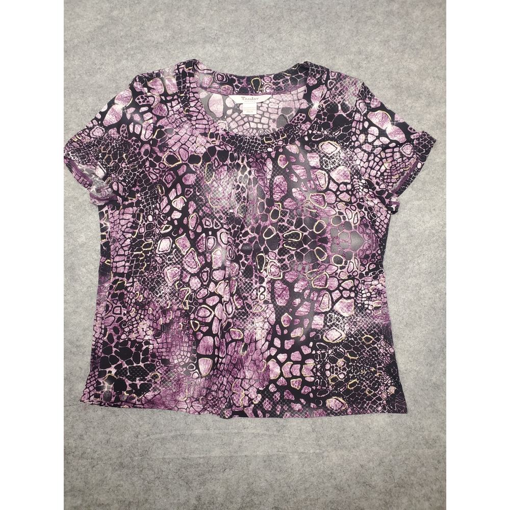 TanJay Petites Women's PM Black, Purple & Gold Snake Skin Print Blouse